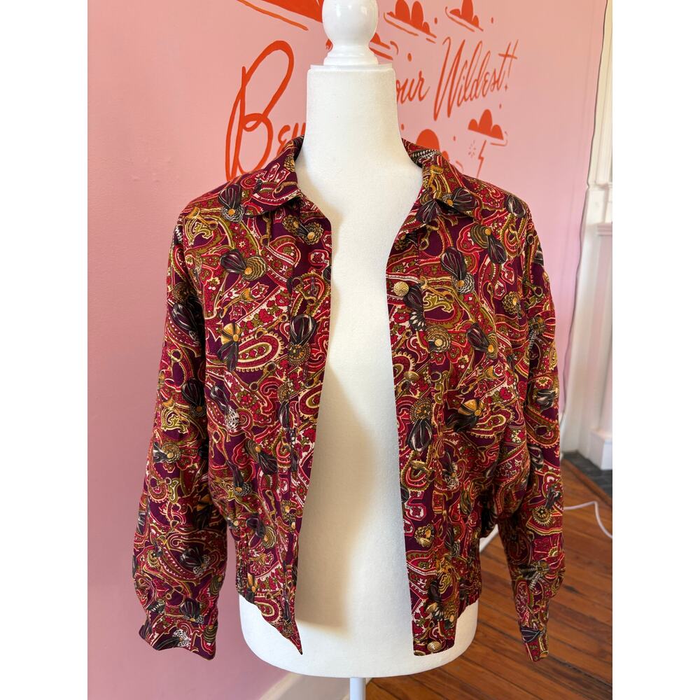 Vintage Leslie Fay Paisley Bomber Jacket | Size 10 Petite